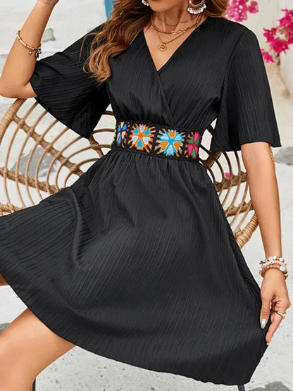 Surplice Flutter Sleeve Mini Dress - VILLA FASHION