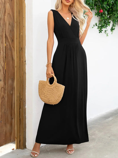 Surplice Neck Sleeveless Maxi Dress - VILLA FASHION