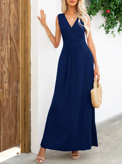 Surplice Neck Sleeveless Maxi Dress - VILLA FASHION