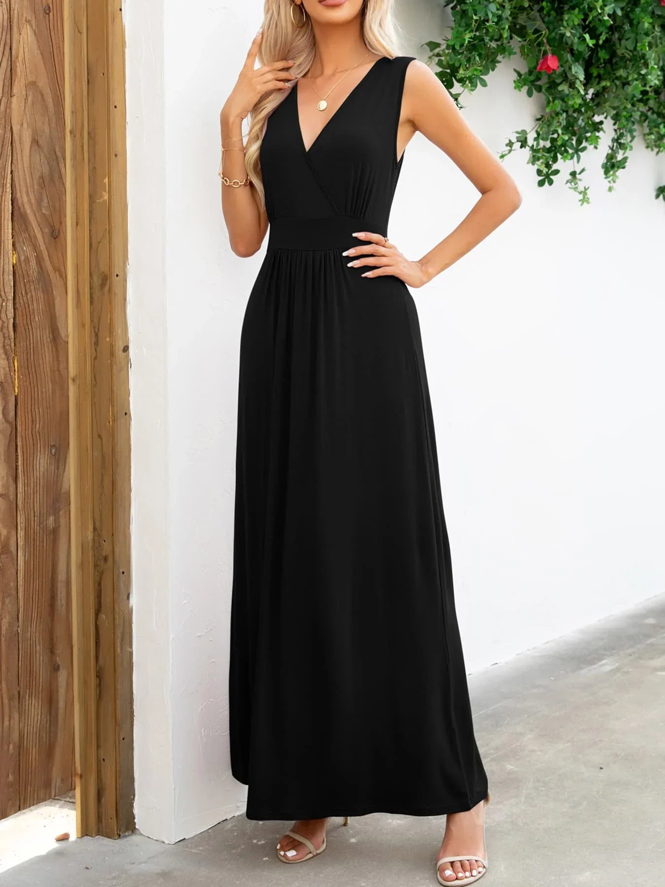 Surplice Neck Sleeveless Maxi Dress - VILLA FASHION