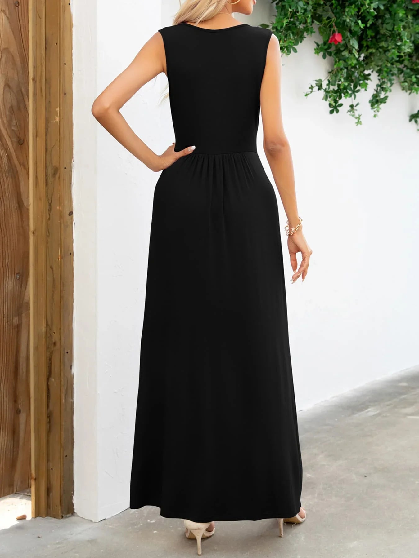 Surplice Neck Sleeveless Maxi Dress - VILLA FASHION