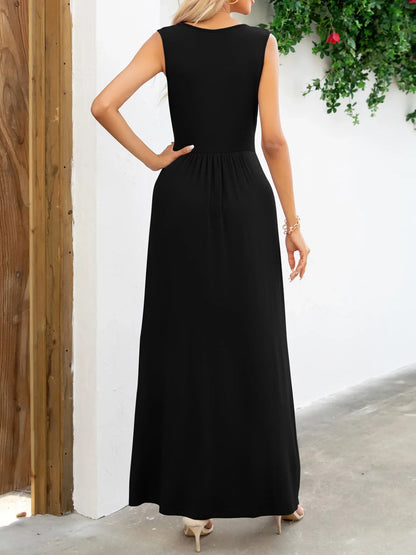Surplice Neck Sleeveless Maxi Dress - VILLA FASHION