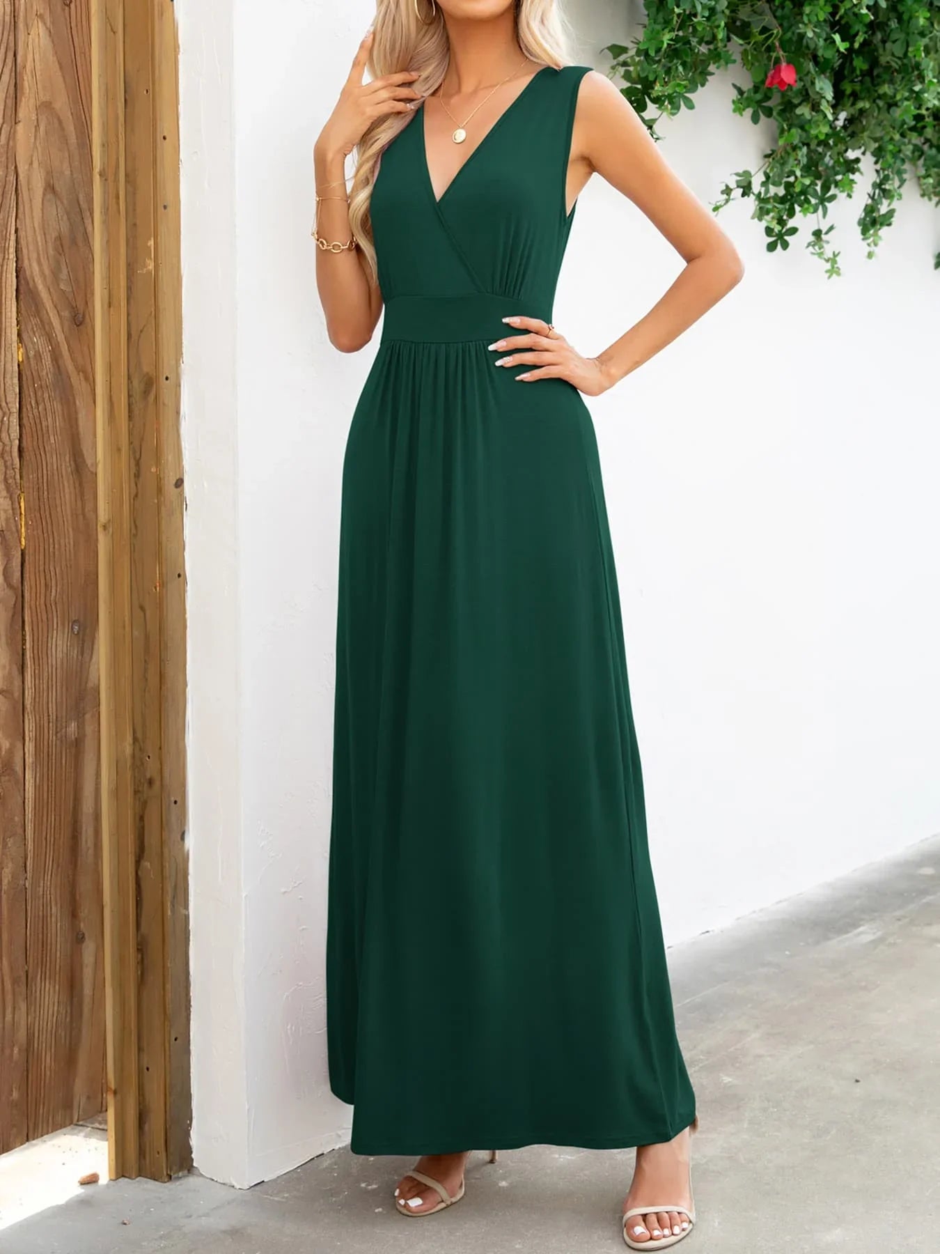 Surplice Neck Sleeveless Maxi Dress - VILLA FASHION