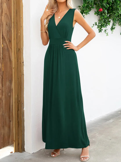 Surplice Neck Sleeveless Maxi Dress - VILLA FASHION