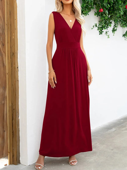 Surplice Neck Sleeveless Maxi Dress - VILLA FASHION
