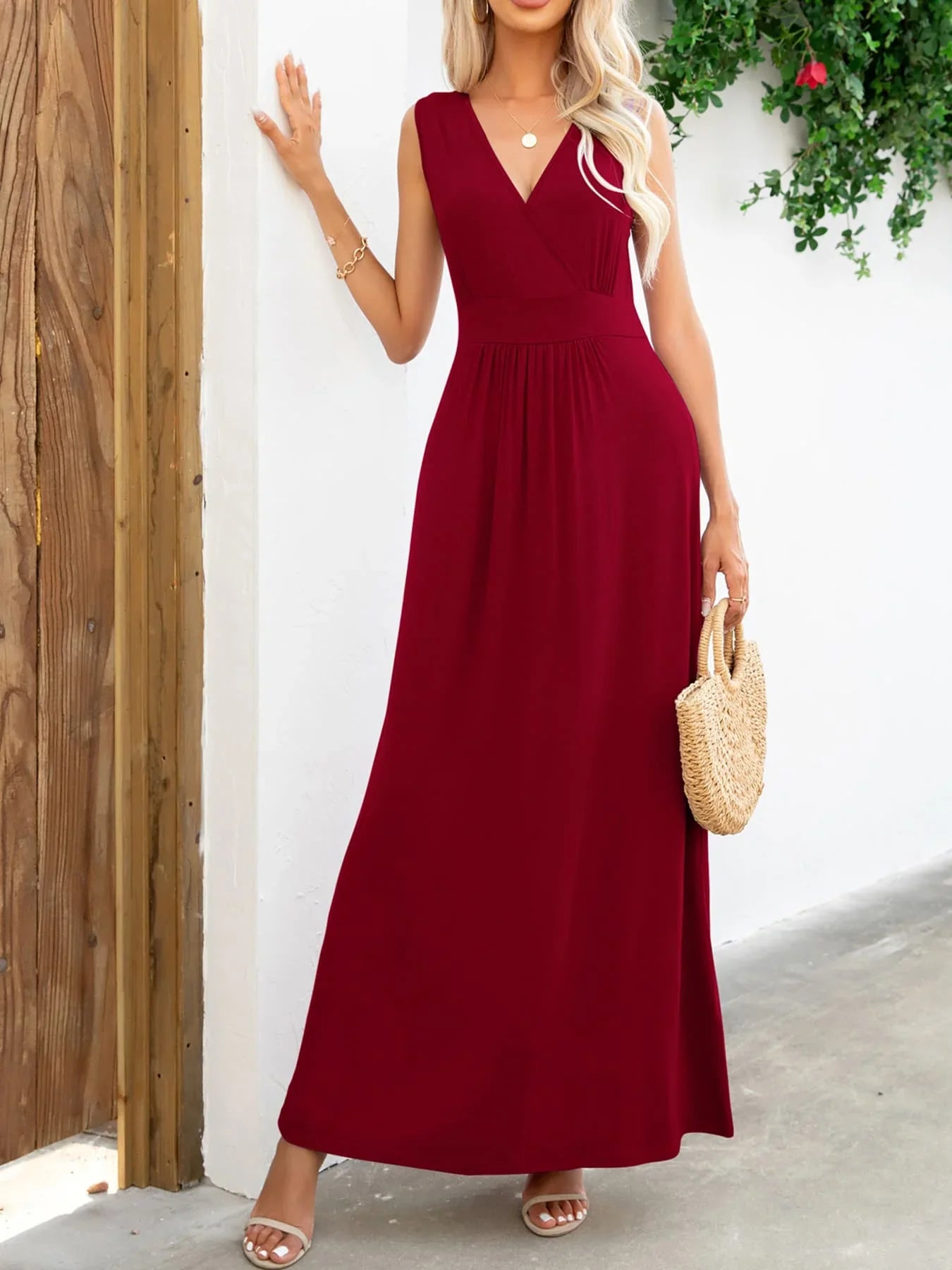 Surplice Neck Sleeveless Maxi Dress - VILLA FASHION