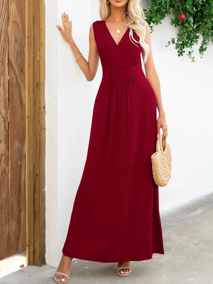 Surplice Neck Sleeveless Maxi Dress - VILLA FASHION