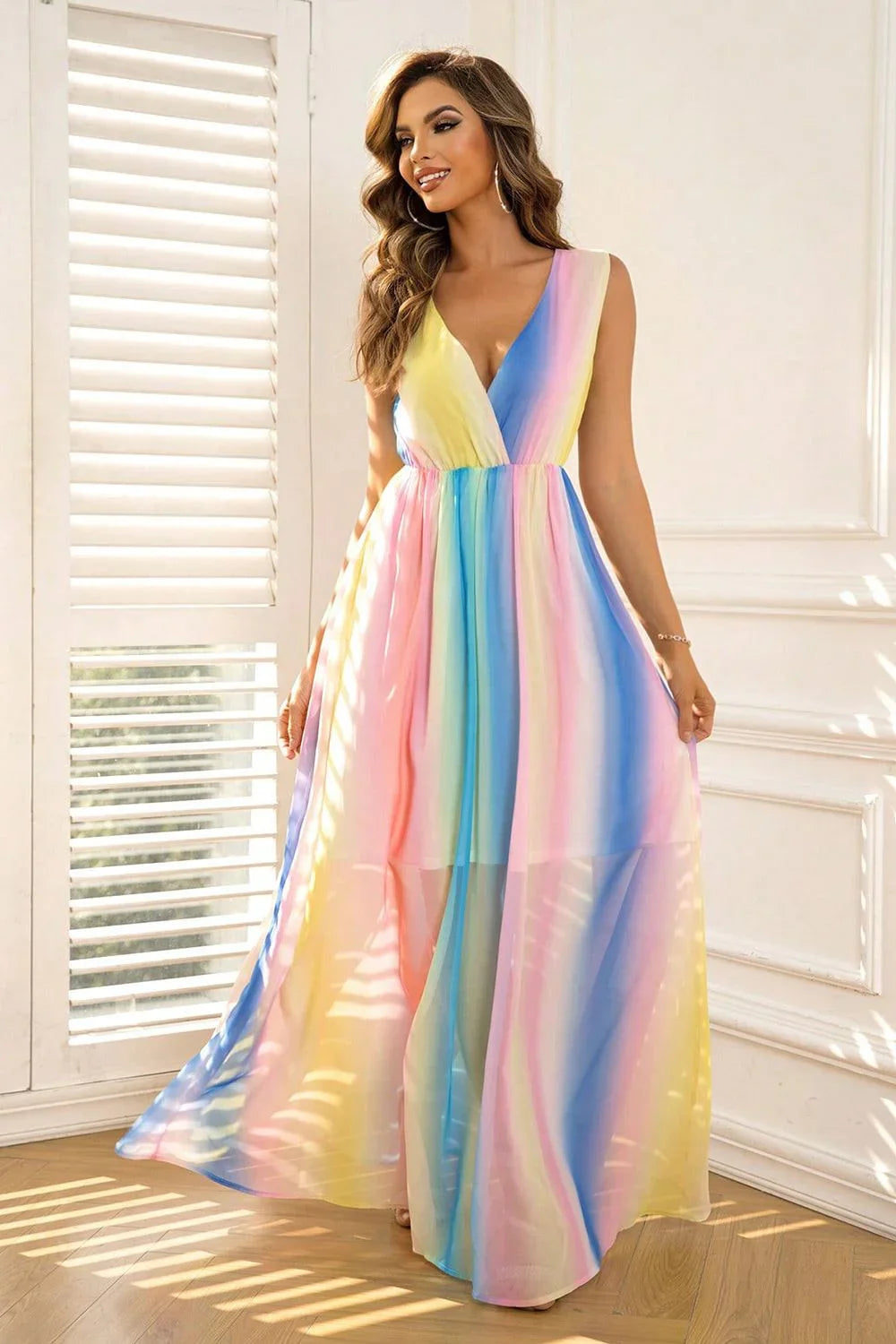 Surplice Neck Sleeveless Maxi Dress - VILLA FASHION