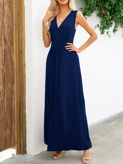 Surplice Neck Sleeveless Maxi Dress - VILLA FASHION