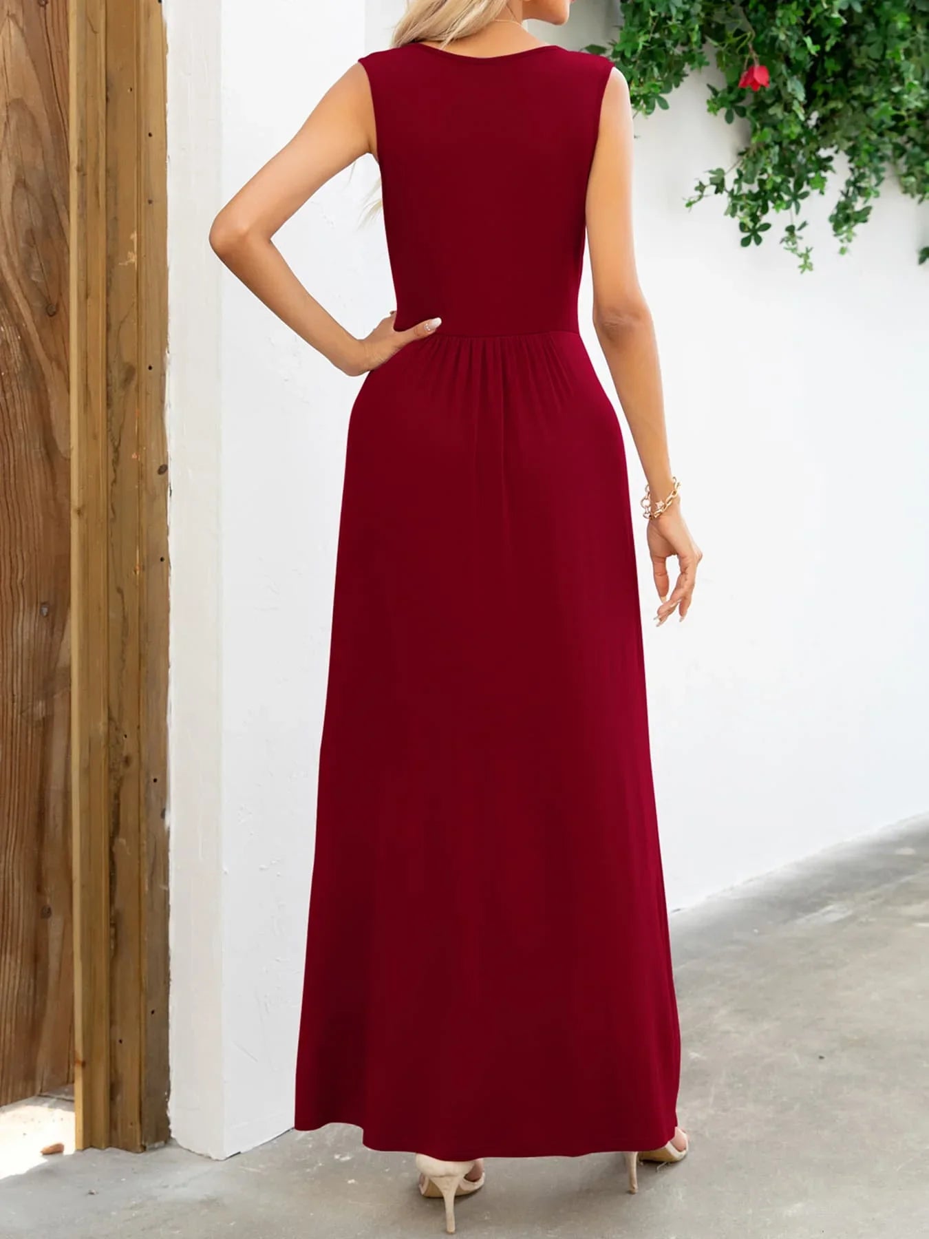Surplice Neck Sleeveless Maxi Dress - VILLA FASHION