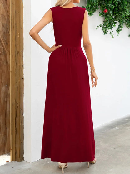 Surplice Neck Sleeveless Maxi Dress - VILLA FASHION