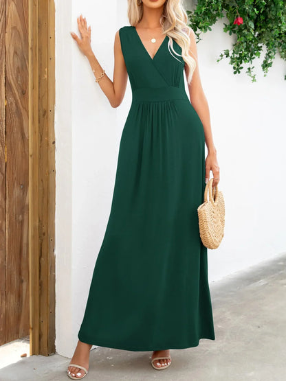 Surplice Neck Sleeveless Maxi Dress - VILLA FASHION