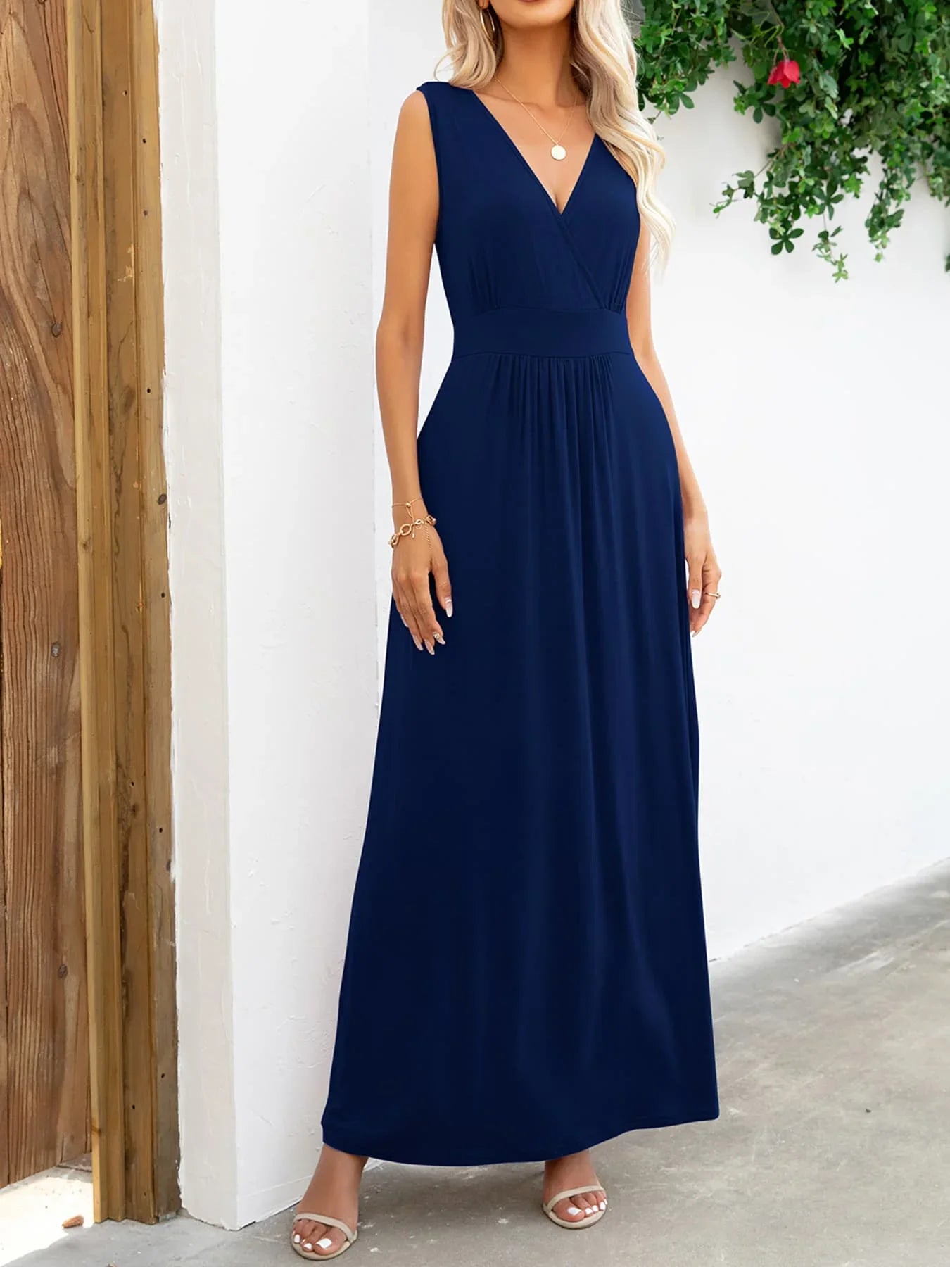 Surplice Neck Sleeveless Maxi Dress - VILLA FASHION