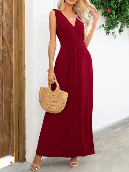 Surplice Neck Sleeveless Maxi Dress - VILLA FASHION