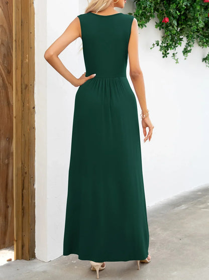Surplice Neck Sleeveless Maxi Dress - VILLA FASHION
