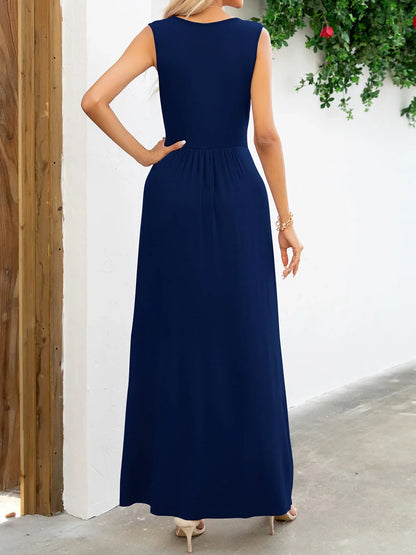 Surplice Neck Sleeveless Maxi Dress - VILLA FASHION