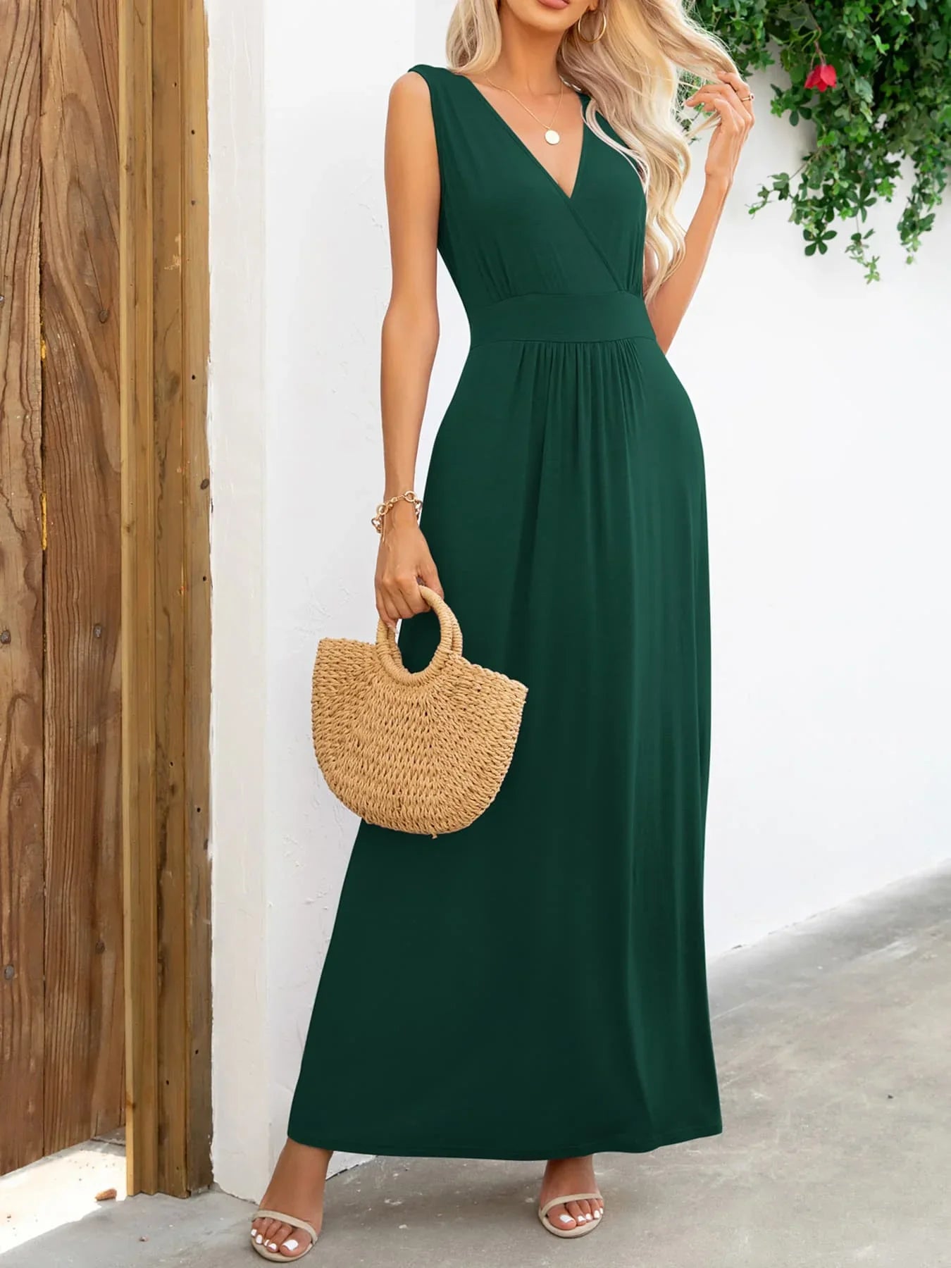 Surplice Neck Sleeveless Maxi Dress - VILLA FASHION