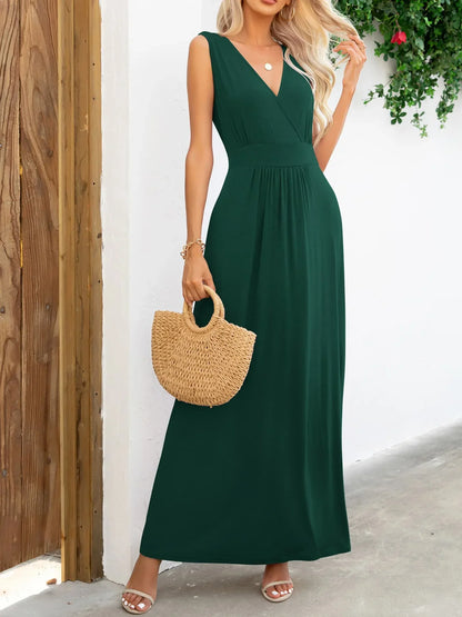 Surplice Neck Sleeveless Maxi Dress - VILLA FASHION