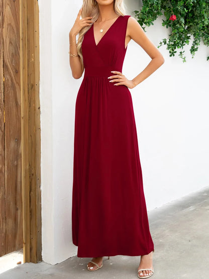 Surplice Neck Sleeveless Maxi Dress - VILLA FASHION
