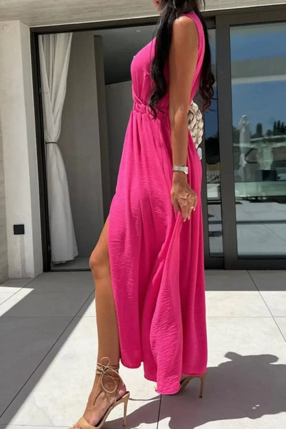 Surplice Sleeveless Slit Maxi Dress - VILLA FASHION