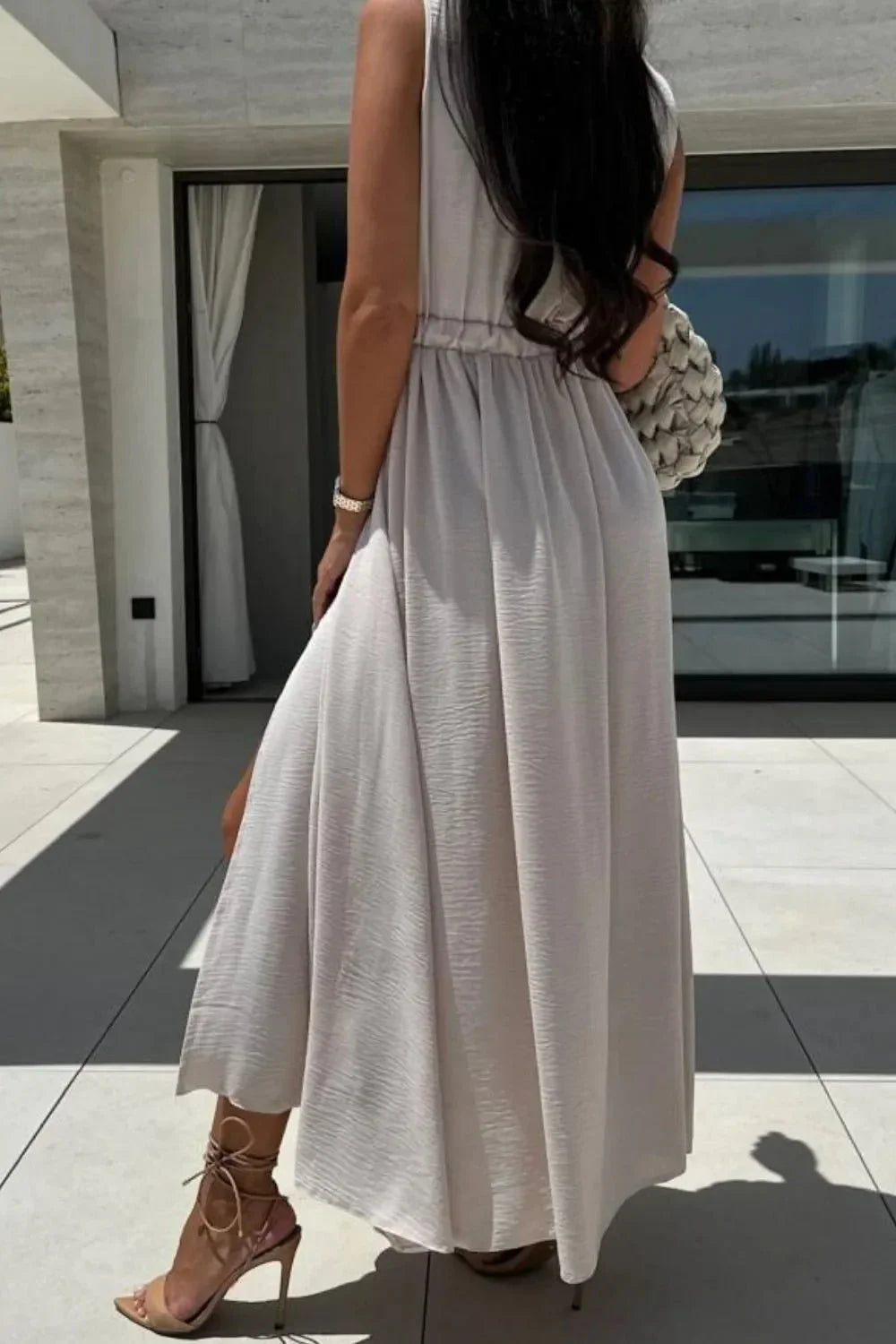 Surplice Sleeveless Slit Maxi Dress - VILLA FASHION