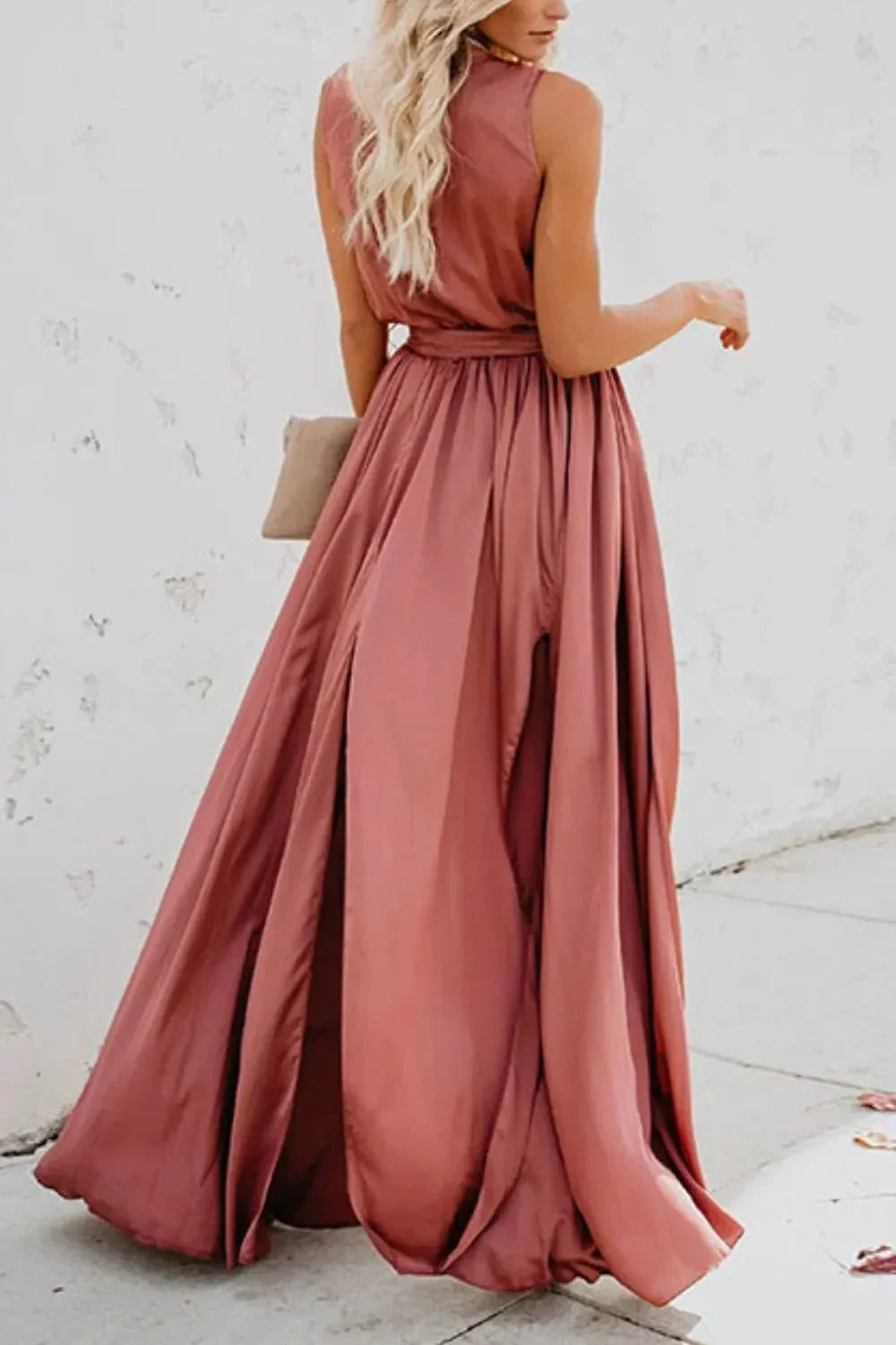 Surplice Tie Waist Maxi Dress - VILLA FASHION