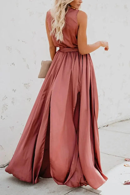 Surplice Tie Waist Maxi Dress - VILLA FASHION
