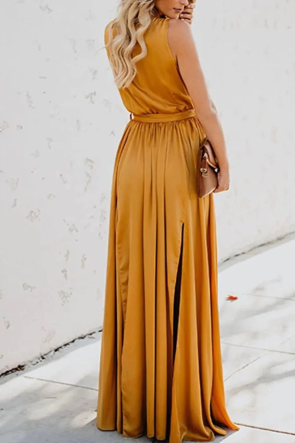 Surplice Tie Waist Maxi Dress - VILLA FASHION
