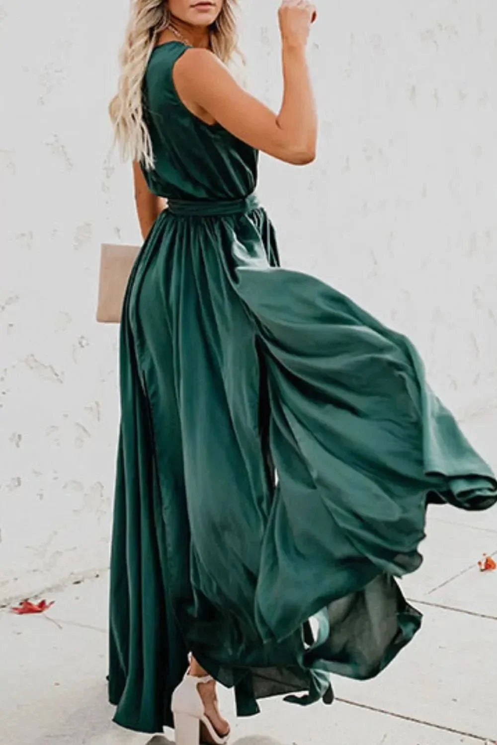 Surplice Tie Waist Maxi Dress - VILLA FASHION