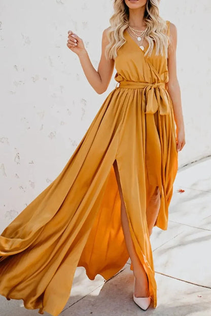 Surplice Tie Waist Maxi Dress - VILLA FASHION