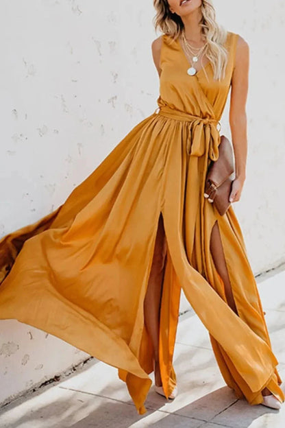 Surplice Tie Waist Maxi Dress - VILLA FASHION