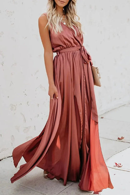 Surplice Tie Waist Maxi Dress - VILLA FASHION