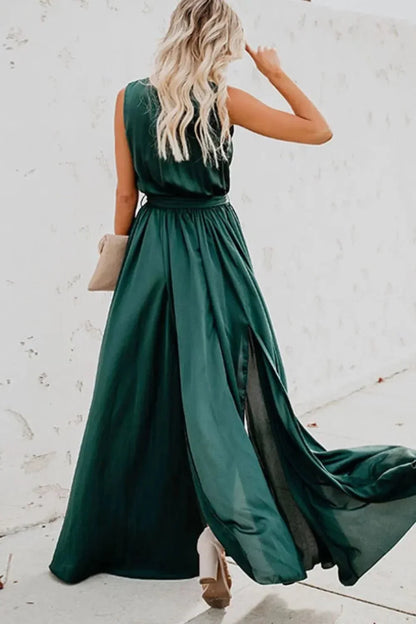 Surplice Tie Waist Maxi Dress - VILLA FASHION