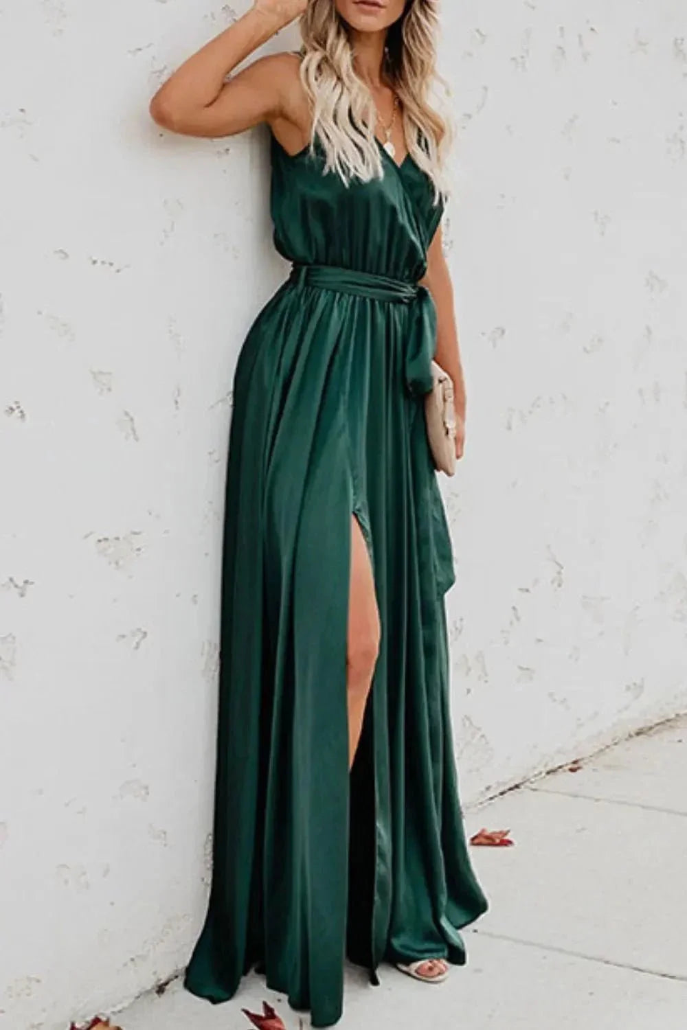 Surplice Tie Waist Maxi Dress - VILLA FASHION