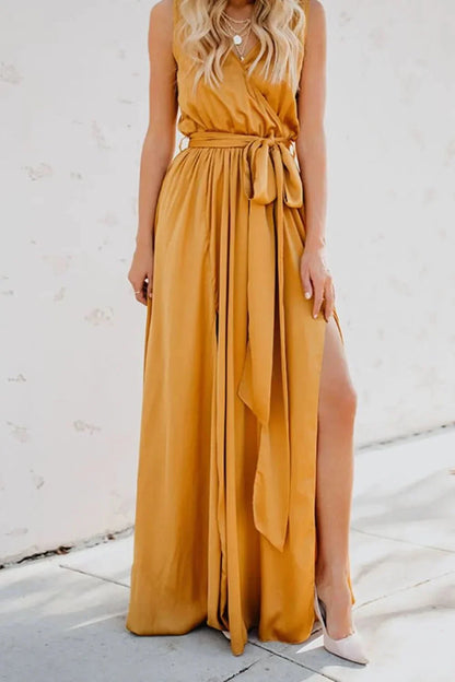 Surplice Tie Waist Maxi Dress - VILLA FASHION