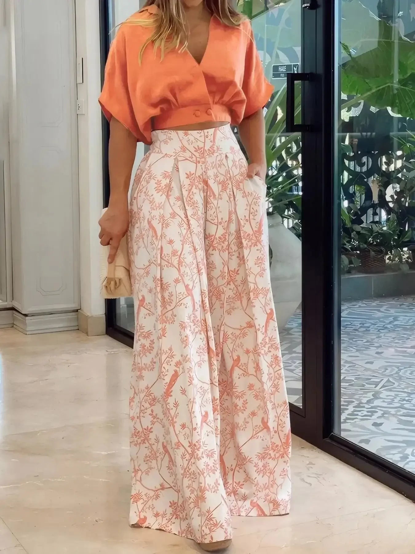Surplice Top and High Waist Pants Set - VILLA FASHION
