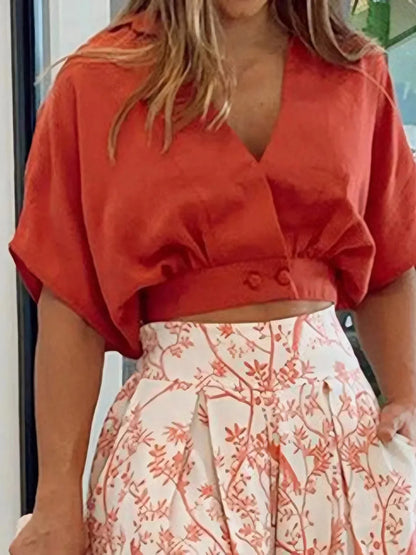 Surplice Top and High Waist Pants Set - VILLA FASHION