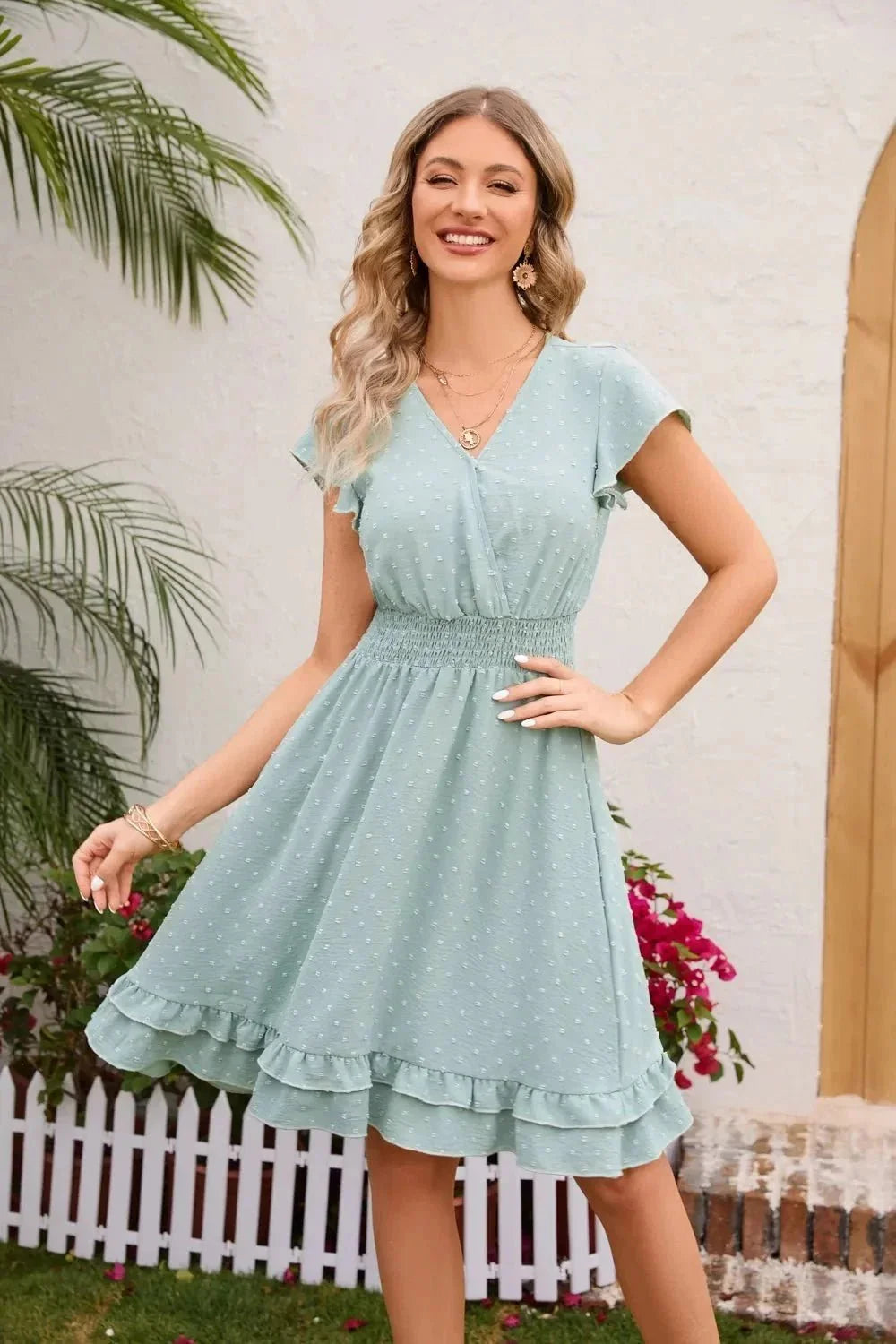 Swiss Dot Cap Sleeve Dress - VILLA FASHION