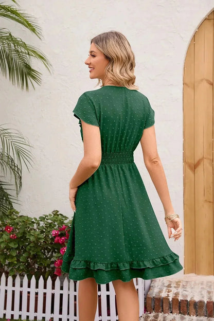 Swiss Dot Cap Sleeve Dress - VILLA FASHION