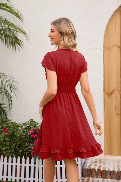 Swiss Dot Cap Sleeve Dress - VILLA FASHION