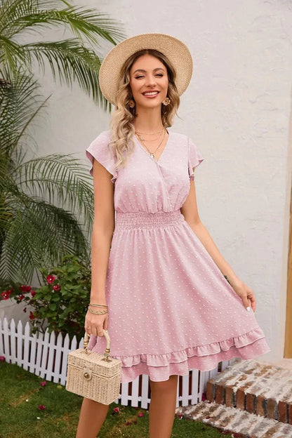 Swiss Dot Cap Sleeve Dress - VILLA FASHION