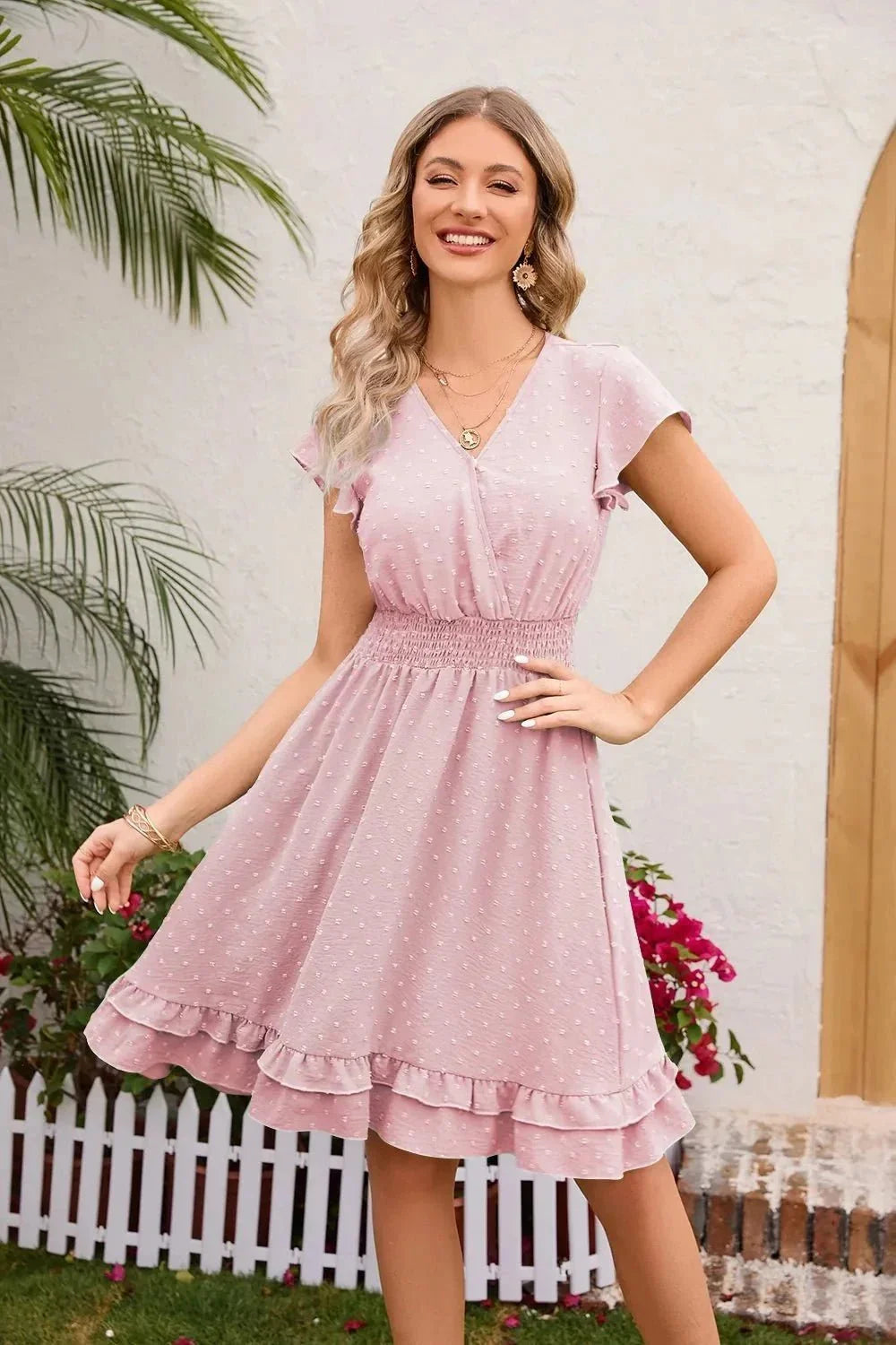 Swiss Dot Cap Sleeve Dress - VILLA FASHION