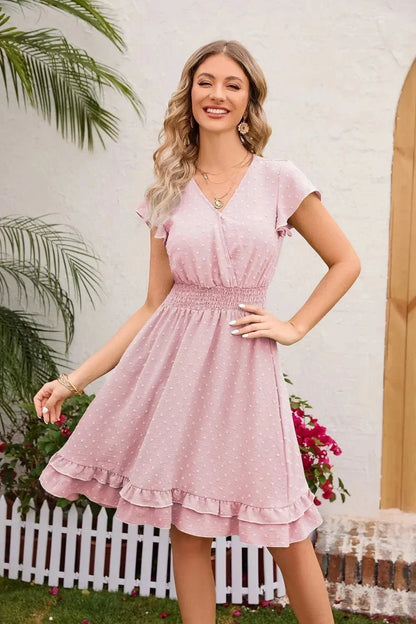 Swiss Dot Cap Sleeve Dress - VILLA FASHION