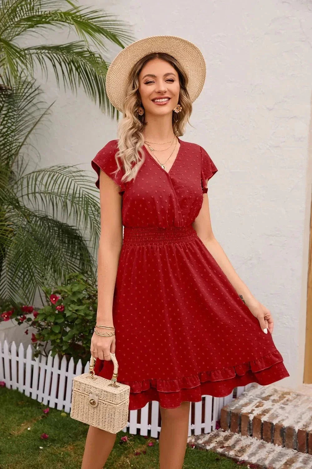 Swiss Dot Cap Sleeve Dress - VILLA FASHION