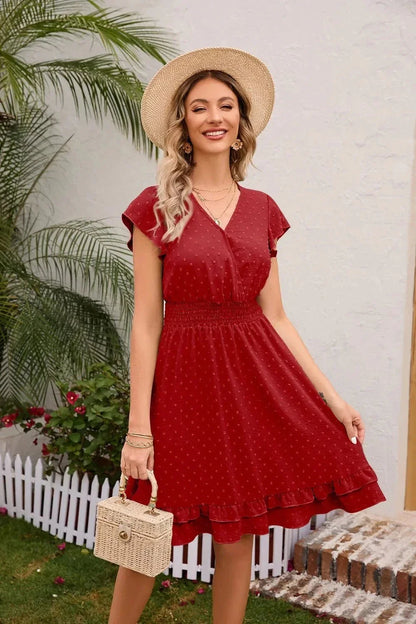 Swiss Dot Cap Sleeve Dress - VILLA FASHION
