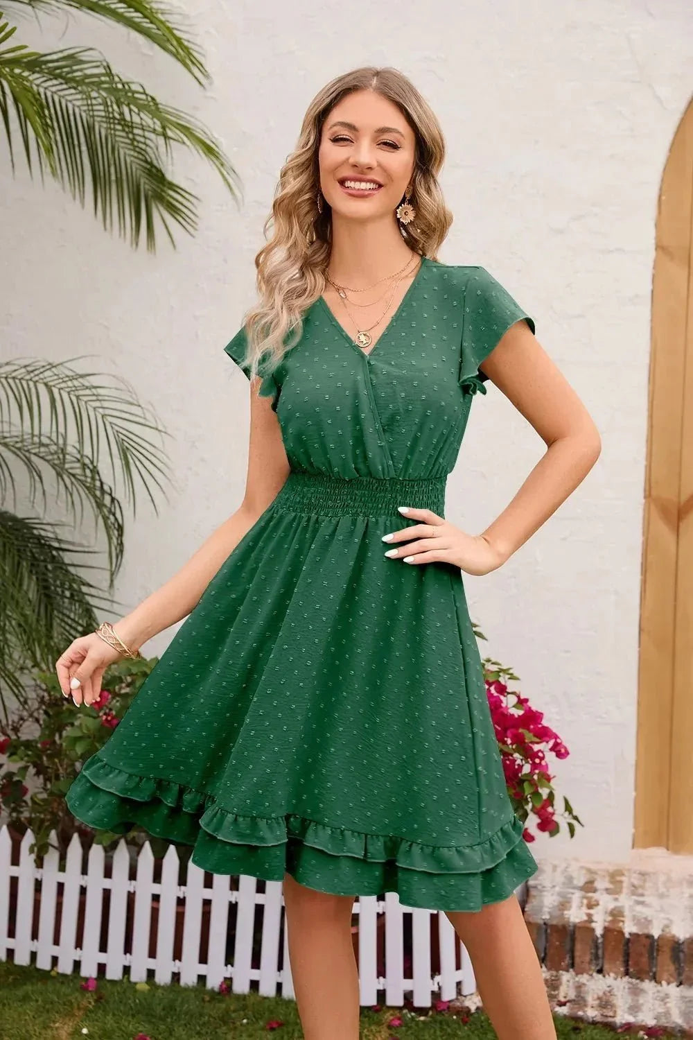 Swiss Dot Cap Sleeve Dress - VILLA FASHION