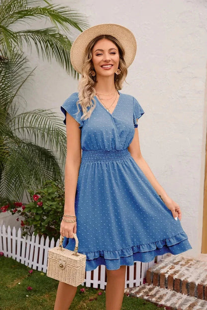 Swiss Dot Cap Sleeve Dress - VILLA FASHION