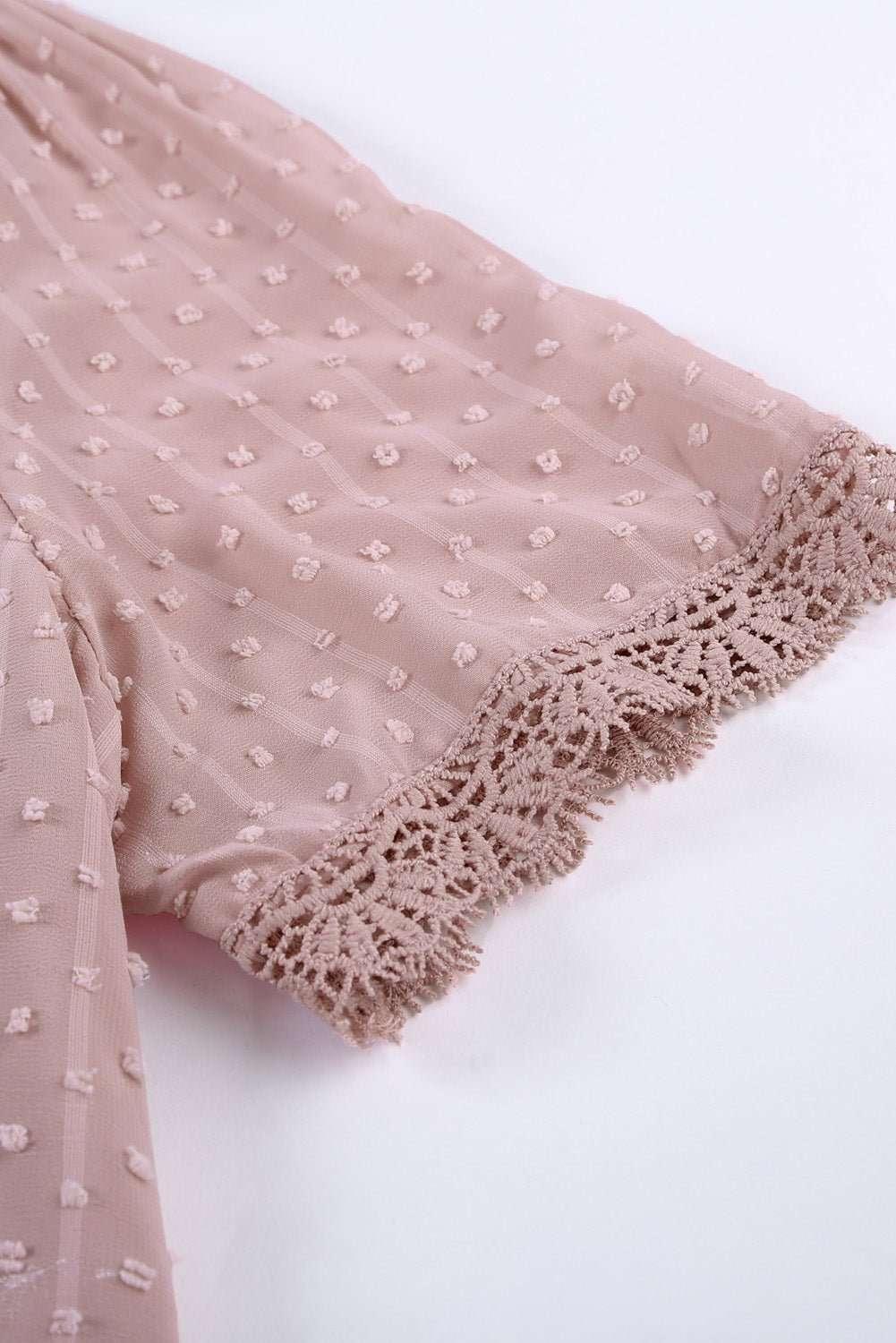 Swiss Dot Lace Trim Plunge Blouse - VILLA FASHION