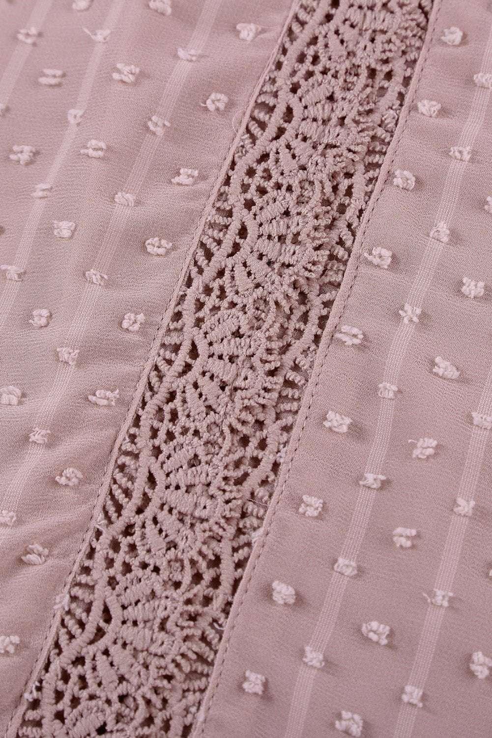 Swiss Dot Lace Trim Plunge Blouse - VILLA FASHION