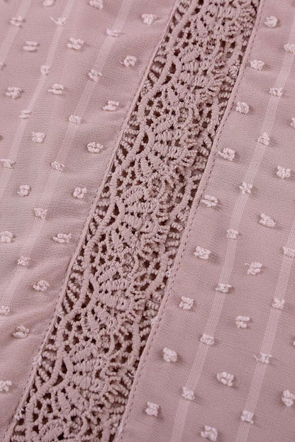 Swiss Dot Lace Trim Plunge Blouse - VILLA FASHION